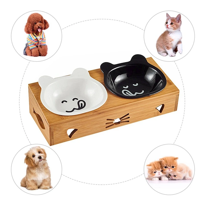 Elevated Dog Cat Bowls, Raised Pet Feeder Solid Bamboo Stand Ceramic Double Pet Bowl,Suitable For Cats, Small And Medium Dogs Wh
Elevated Dog Cat Bowls, Raised Pet Feeder Solid Bamboo Stand Ceramic Double Pet Bowl,Suitable For Cats, Small And Medium Dogs Wh
