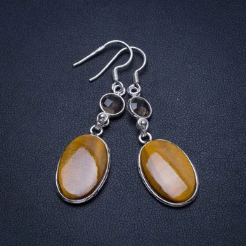 Natural Tiger Eye and Smoky Quartz Handmade Indian 925 Sterling Silver Earrings 2" T4842 
Natural Tiger Eye and Smoky Quartz Handmade Indian 925 Sterling Silver Earrings 2" T4842