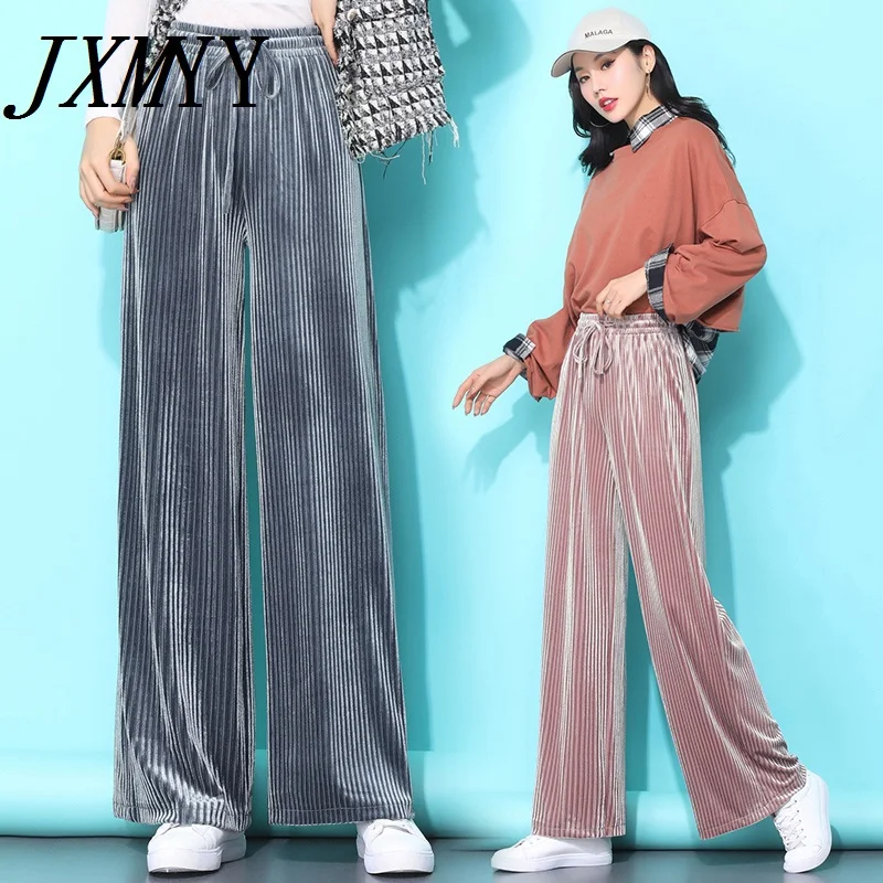 JXMYY Новинка осени 2021 золотистые бархатные широкие брюки женские драпированные