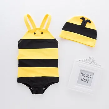 사랑스러운 줄무늬 꿀벌 모델 아기 소년 수영복, 수영 모자, 어린이 온천 수영복 3191, 신상품