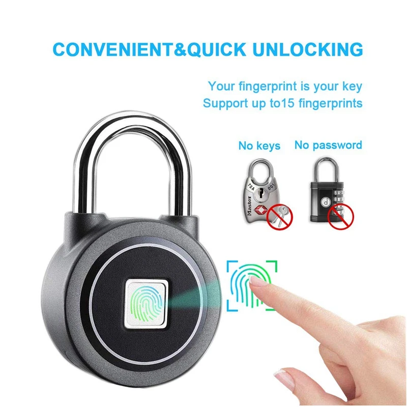 Fingerprint Padlock, Bluetooth Lock, APP, IP65 Waterproof, Smart Padlock with Keyless Biometric Suitable for Gym, Sports, Bike,
Fingerprint Padlock, Bluetooth Lock, APP, IP65 Waterproof, Smart Padlock with Keyless Biometric Suitable for Gym, Sports, Bike,