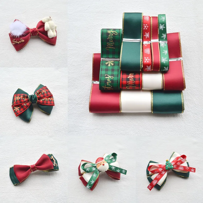 

Hot Sale Cute Christmas Ribbon Set for Package Handmade Bow Hairpin Hair Rope Material Package Homemade Holiday Gift Headdress