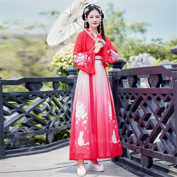 Women Hanfu New Year Traditional Chinese Ancient Folk Dance Costumes Festival Outfit Red Embroidery Princess Fairy Dress Set 
Women Hanfu New Year Traditional Chinese Ancient Folk Dance Costumes Festival Outfit Red Embroidery Princess Fairy Dress Set