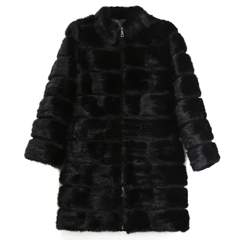 

Maylofuer Real and Natural Mink Fur Coat Horizontal stripes with Stand Collar Women Fashion Fur Coats Long sleeves