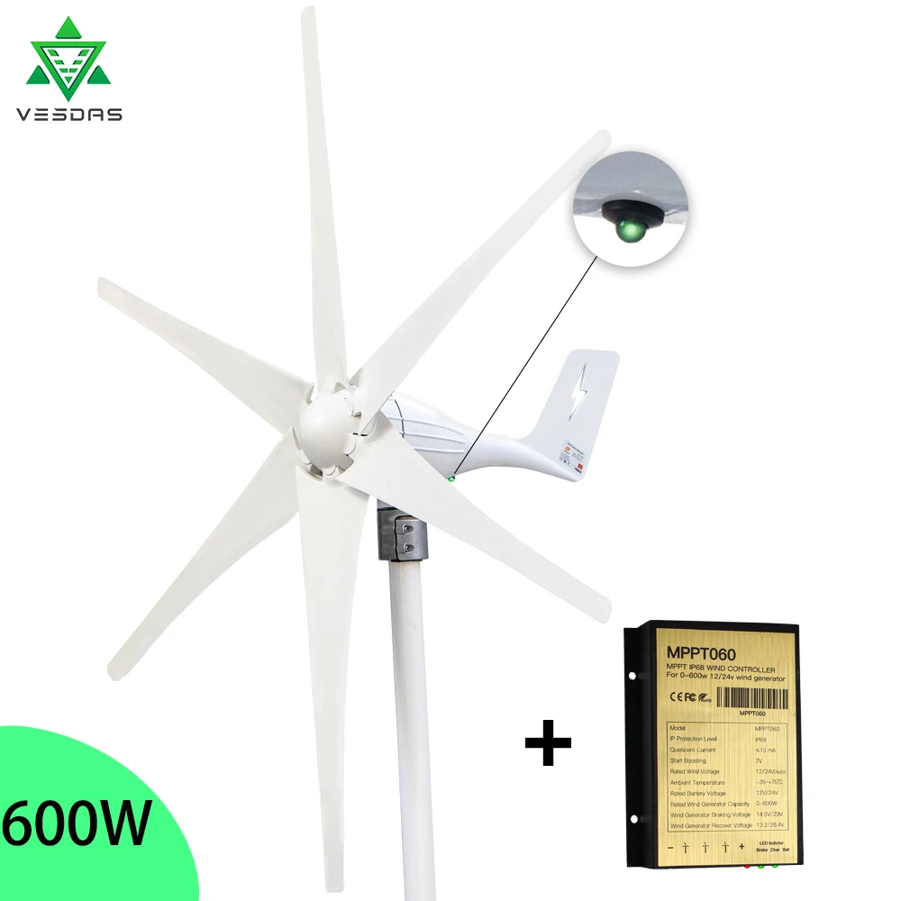 New 600W Wind Turbine Power Generator 12V 24V Horizontal Axis Micro Windmill LED Indicate light With 600W MPPT controller
New 600W Wind Turbine Power Generator 12V 24V Horizontal Axis Micro Windmill LED Indicate light With 600W MPPT controller