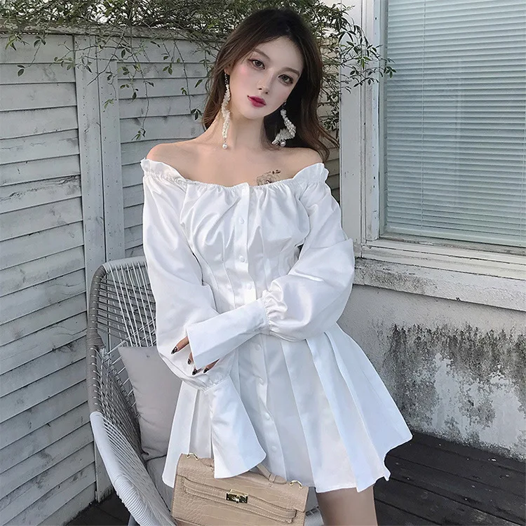 2020 igh Waist Slash Neck Pleated Dress Women Gothic Casual Single Breasted Sexy Sweet Dress
2020 igh Waist Slash Neck Pleated Dress Women Gothic Casual Single Breasted Sexy Sweet Dress