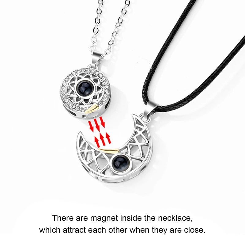2PCS/set Sun Moon Couple Projection Necklaces I LOVE YOU In 100 Languages Necklace For Memory Of Choker | Украшения и аксессуары