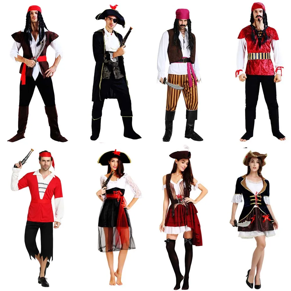 

Women Men Pirate Cosplay Costume Adults Pirates Halloween Costumes for Carnival Party Dress Supplies