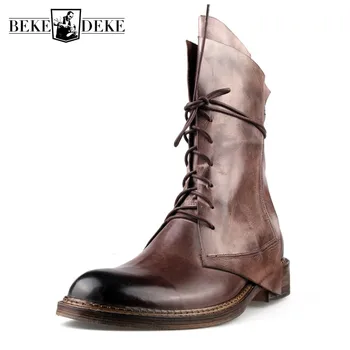 Winter Men Cow Genuine Leather Western Cowboy Riding Boot Block Med Heel Lace Up Work Safety Shoes Vintage Mid Calf Knight Boots
Winter Men Cow Genuine Leather Western Cowboy Riding Boot Block Med Heel Lace Up Work Safety Shoes Vintage Mid Calf Knight Boots