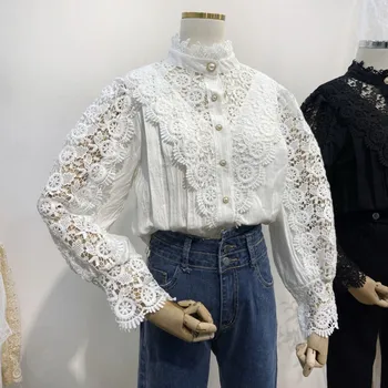 ZCWXM New 2020 Spring Summer Women's Blouse Patchwork Lace Single-breasted Stand Collar Sweet Hollowing Out Casual Shirts 
ZCWXM New 2020 Spring Summer Women's Blouse Patchwork Lace Single-breasted Stand Collar Sweet Hollowing Out Casual Shirts