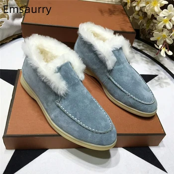 Luxury Wool Fur Winter Boots Woman Flat Heel Round Toe Slip-on Sewing Suede Snow Boots Women Ankle Boots
Luxury Wool Fur Winter Boots Woman Flat Heel Round Toe Slip-on Sewing Suede Snow Boots Women Ankle Boots