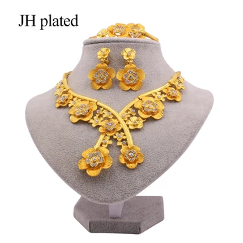 Dubai 24K gold color wedding jewelry set gifts for women necklace earrings Bracelet ring party Ornament African jewellery sets
Dubai 24K gold color wedding jewelry set gifts for women necklace earrings Bracelet ring party Ornament African jewellery sets