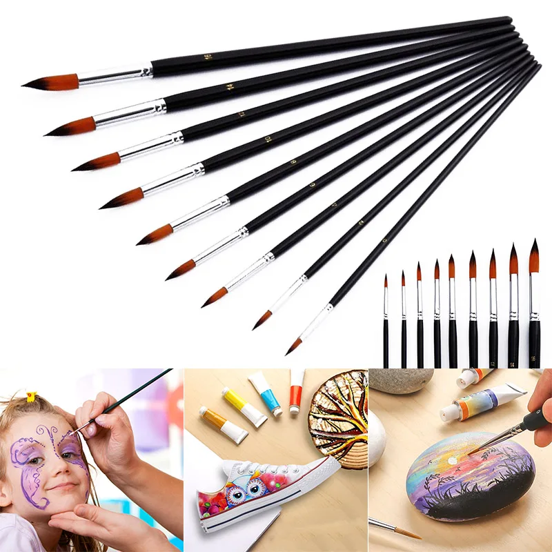 9 Pcs Art Paint Brush Set Round Pointed Tip Brushes for Acrylic Watercolor Oil Painting FP8
9 Pcs Art Paint Brush Set Round Pointed Tip Brushes for Acrylic Watercolor Oil Painting FP8
