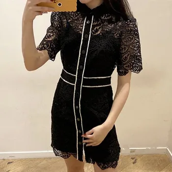 Lace Hollow Out Mini Dress Women 2020 Early Spring Sexy Sweet Ladies Short Dresses With Buttons Turn Down Collar 
Lace Hollow Out Mini Dress Women 2020 Early Spring Sexy Sweet Ladies Short Dresses With Buttons Turn Down Collar
