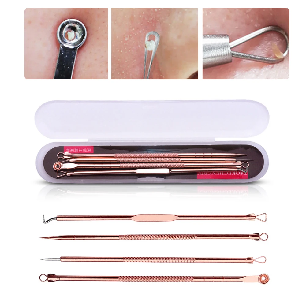 4PCS Blackhead Remover Extractor de cravo Acne Removal Needles Set Rose Gold Black Dots Pore Cleaner Blemish Removal
4PCS Blackhead Remover Extractor de cravo Acne Removal Needles Set Rose Gold Black Dots Pore Cleaner Blemish Removal