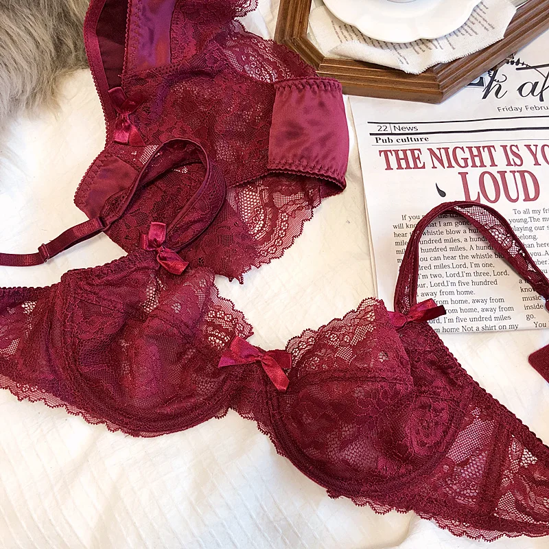 Romantic ultra-thin lace sexy lingerie panties transparent gathering big breasts steel ring bra underwear set female
Romantic ultra-thin lace sexy lingerie panties transparent gathering big breasts steel ring bra underwear set female