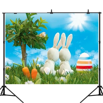 

Lyavshi Blue sky clouds Easter Eggs Toy Rabbit lawn Photography Backgrounds Vinyl Photo Backdrops For Photo Studio