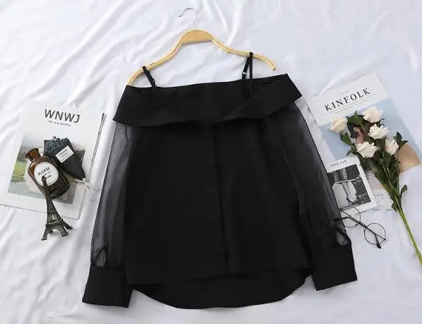 Chiffon Shirt Transparent Sleeve Slash Shoulder Spaghetti Tops 2020 Spring Buttoned Up Blouse For Women Fashion Shirt
Chiffon Shirt Transparent Sleeve Slash Shoulder Spaghetti Tops 2020 Spring Buttoned Up Blouse For Women Fashion Shirt