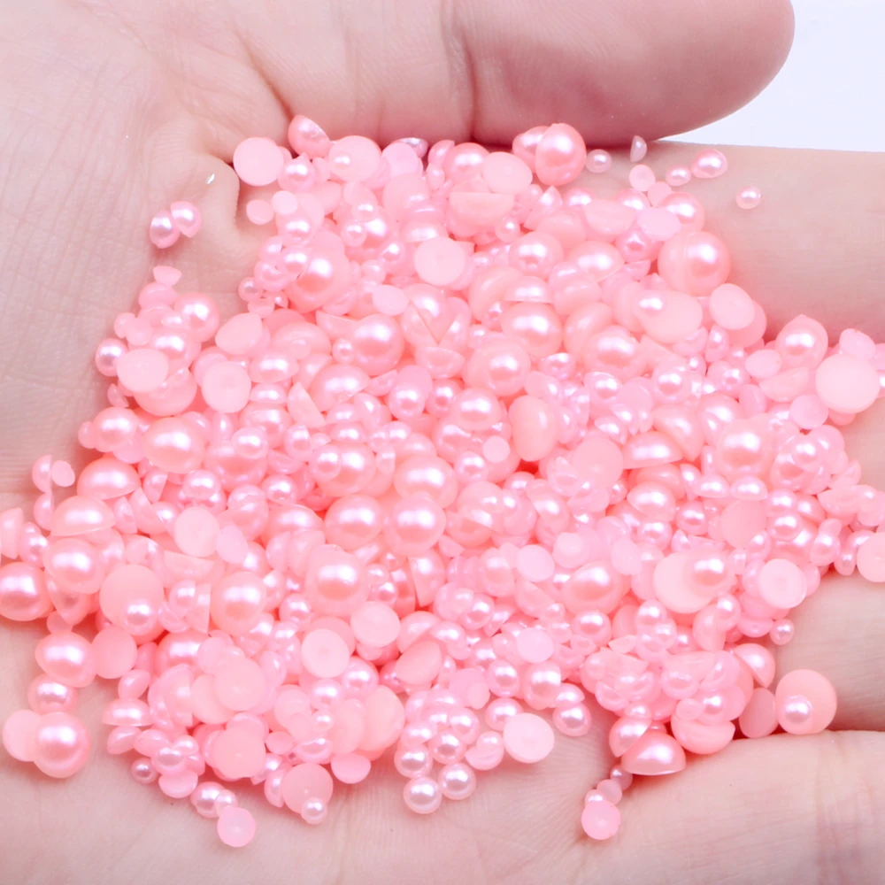 

Light Pink Half Round Resin Beads 2mm-12mm And Mixed Sizes 50-1000pcs Glue On Imitation Pearls DIY Crafts Embellishments