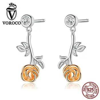 VOROCO 925 Sterling Silver Dangle Earrings 3D Rose Flower Branch Female Drop Earrings 2020 Spring Series Wedding Fine BNE292
VOROCO 925 Sterling Silver Dangle Earrings 3D Rose Flower Branch Female Drop Earrings 2020 Spring Series Wedding Fine BNE292