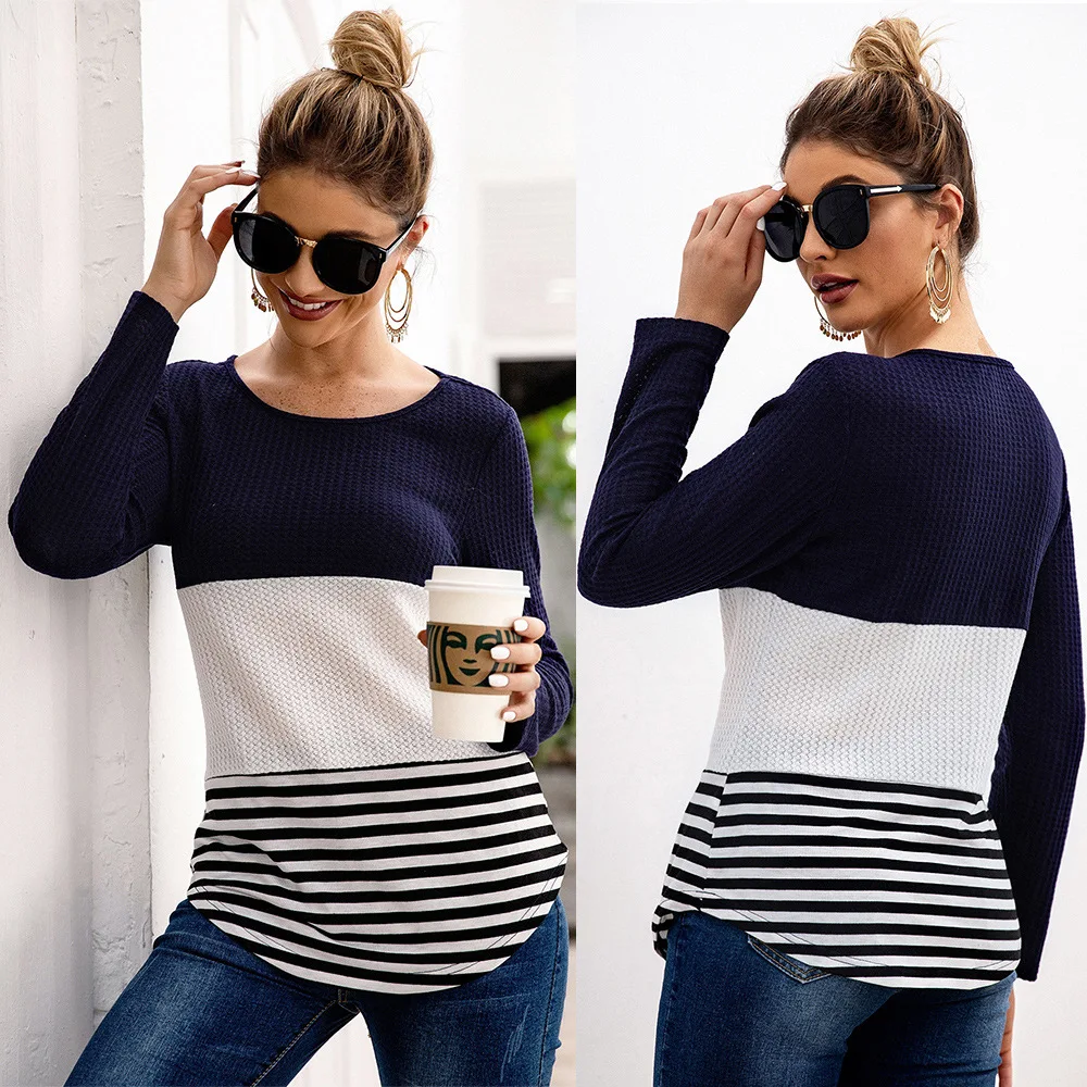 New Style for Autumn and Winter in Europe Cross-Border Women's Self-Priming Stripe Panel Long-Sleeve Pullover Knitting Shirt
New Style for Autumn and Winter in Europe Cross-Border Women's Self-Priming Stripe Panel Long-Sleeve Pullover Knitting Shirt