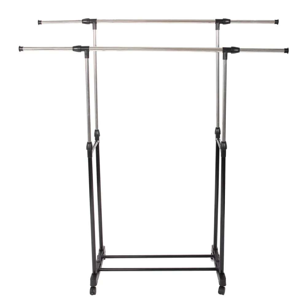 

Dual-bar Clothes Garment Rack Vertical & Horizontal Stretching Stand Clothes Rack with Shoe Shelf YJ-04 Clothing Rack - US Stock