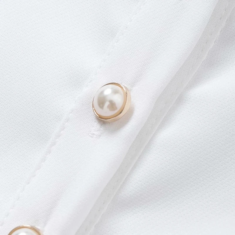 Woman Button decoration Turndown Collar White Shirt Dress Femme Short Sleeve Mini Dresses Lady Loose Clothes Vestido D6351