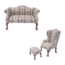 

Miniature Wood Mini Upholstered Floral Printed Sofa Furniture 1:12 Dollhouse Living Room Life Scene Decorative DIY