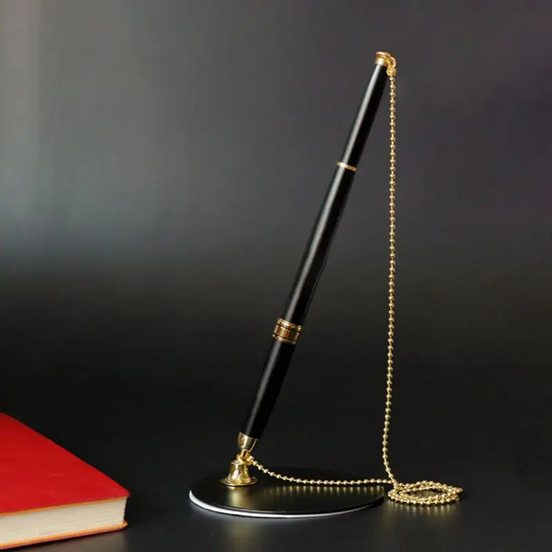 Classic Metal Ballpoint Pen Secure Chain Attached Base Stand Desk Office Counter Signature Stationery Gift Exquisite present | Канцтовары