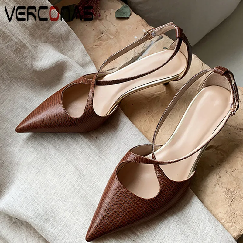 VERCONAS Women Crossed Thin Bands Genuine Leather Sandals Thin Heels Pointed Toe Slippers Thick Heels Summer Shoes Woman
VERCONAS Women Crossed Thin Bands Genuine Leather Sandals Thin Heels Pointed Toe Slippers Thick Heels Summer Shoes Woman