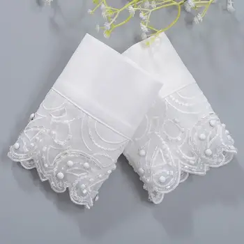 

Korean Navy Style Women Decorative Sleeve False Cuffs Wavy Embroidery Lace Beading Embellished Detachable Accessories