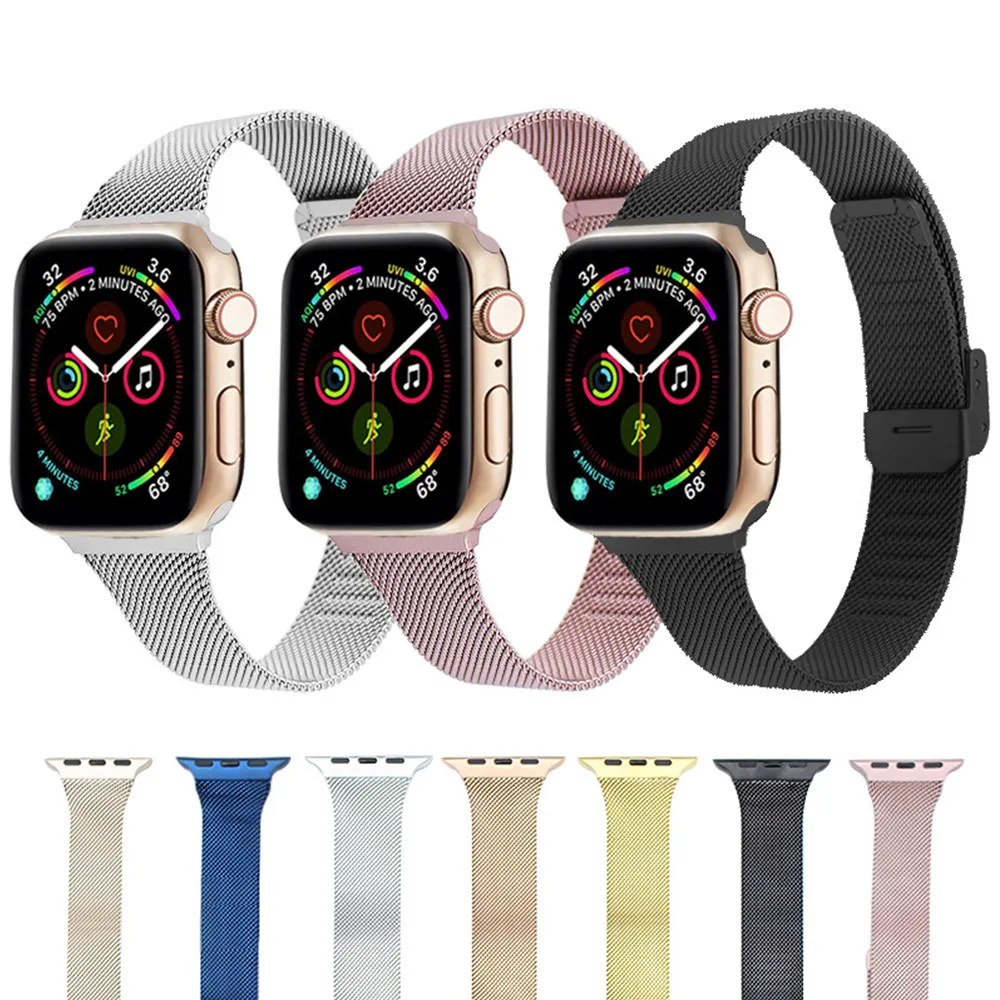 Ремешок Миланская петля для Apple Watch 38 мм 42 40 44 тонкий браслет из нержавеющей стали