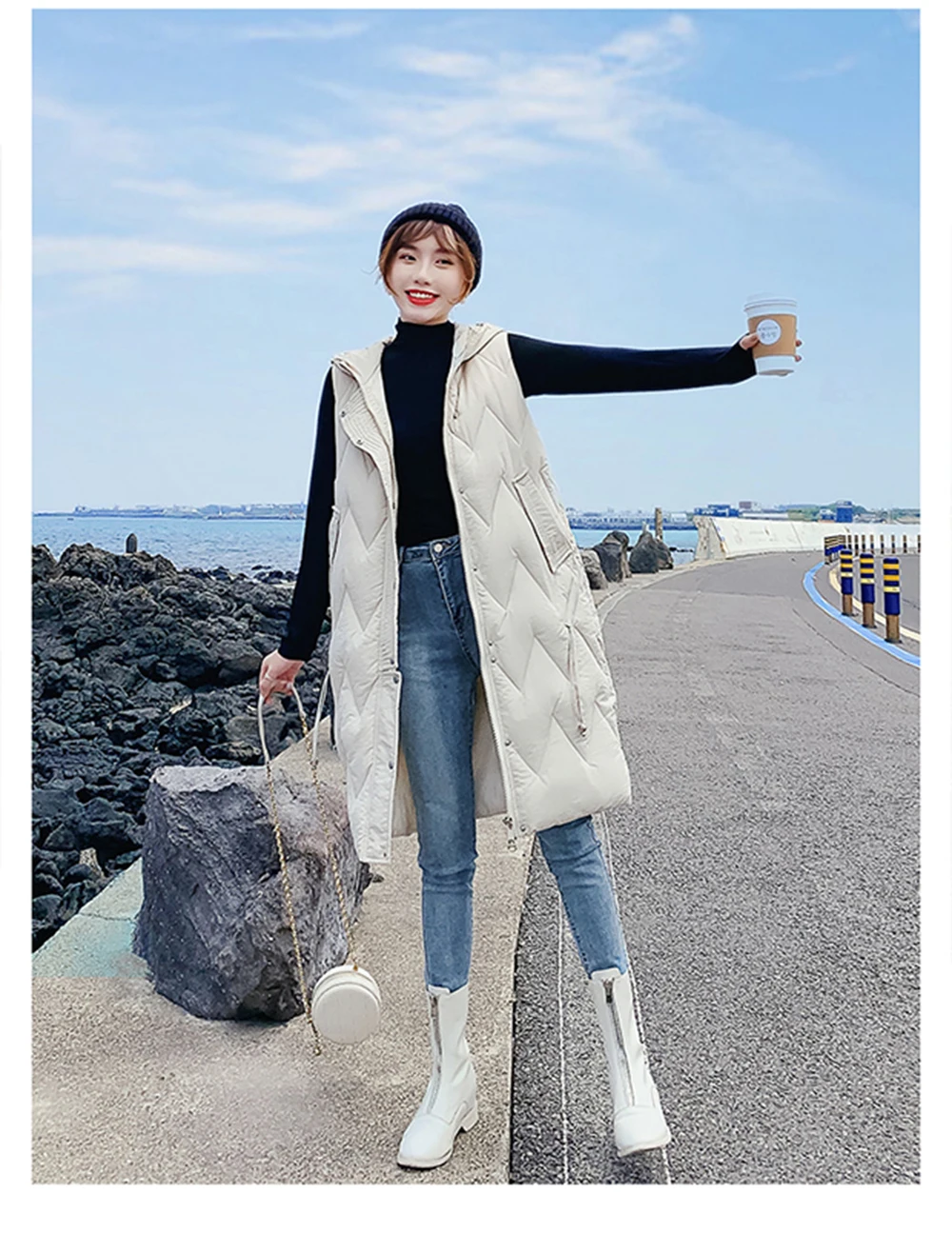 Vielleicht Winter Women Vest Casual Long Hooded Waistcoat Zipper Pocket Thicken Warm Sleeveless Sintepon Parka Vest For Female