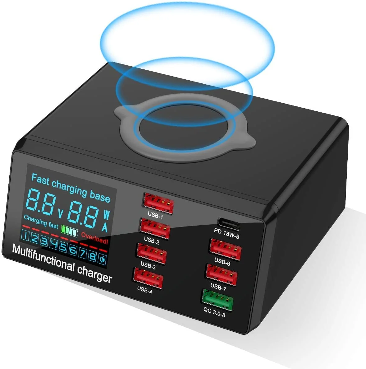 100W 8 Port Multi USB LCD Fast Wireless Charger for Samsung S10 Xiaomi 10W Quick Charge 3.0 PD Charger Stand for IPhone X 11 Pro
100W 8 Port Multi USB LCD Fast Wireless Charger for Samsung S10 Xiaomi 10W Quick Charge 3.0 PD Charger Stand for IPhone X 11 Pro