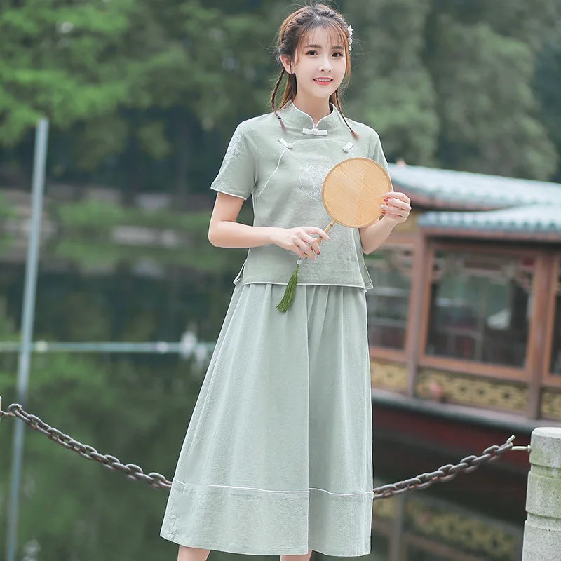 2019 Summer Ethnic-Style Cotton Linen WOMEN'S Dress Literature And Art Retro Stand Collar Embroider Jacket Skirt Set
2019 Summer Ethnic-Style Cotton Linen WOMEN'S Dress Literature And Art Retro Stand Collar Embroider Jacket Skirt Set