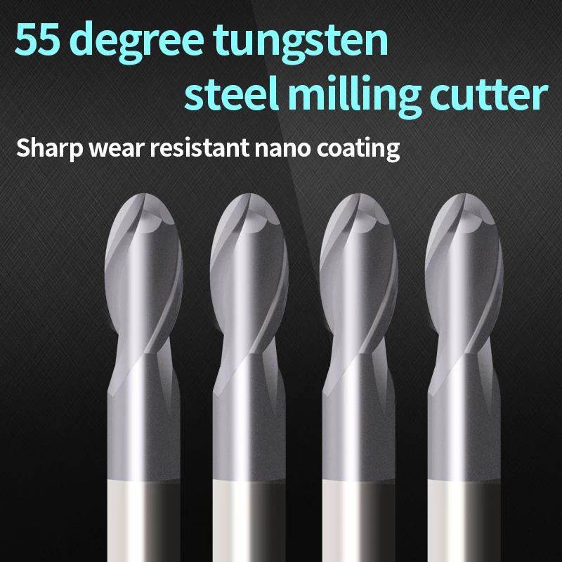 Ball Nose End Mill Tungsten Carbide Cutter CNC Router Bit Milling Tool R0.5 1mm 6mm 2mm 4mm 3mm HRC55 2 Flute mill cutter
Ball Nose End Mill Tungsten Carbide Cutter CNC Router Bit Milling Tool R0.5 1mm 6mm 2mm 4mm 3mm HRC55 2 Flute mill cutter