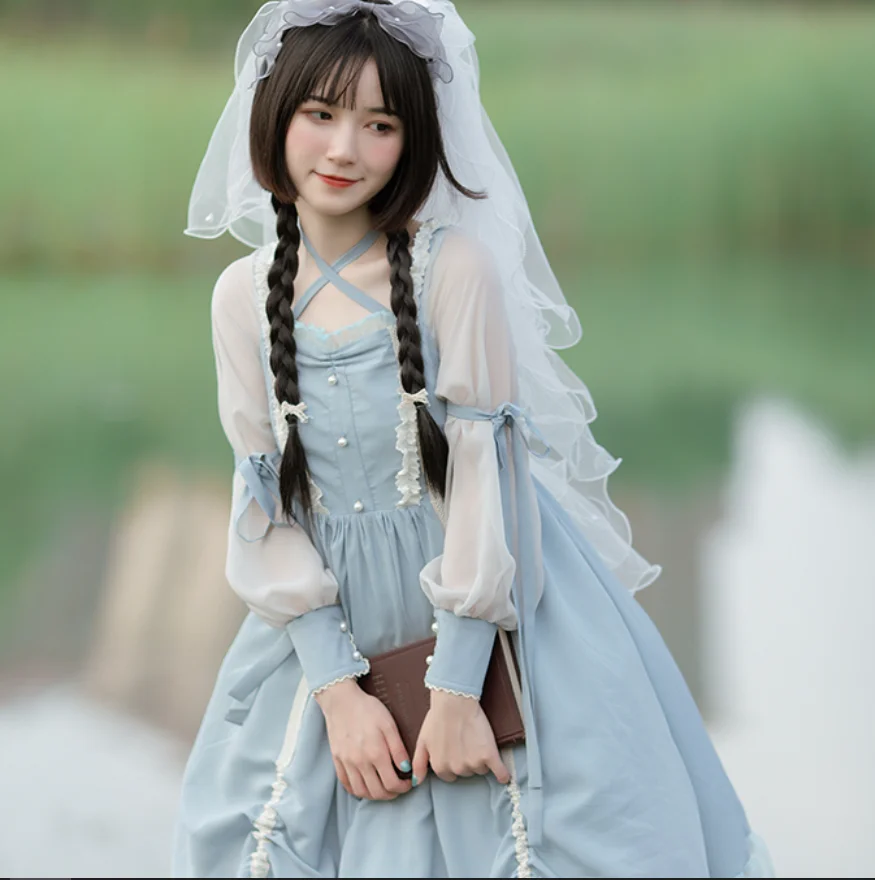 Light Blue Lolita op Dress String Swing Women Girls Dresses Cosplay Loli Cos sweet cute girl Victorian Princess | Тематическая