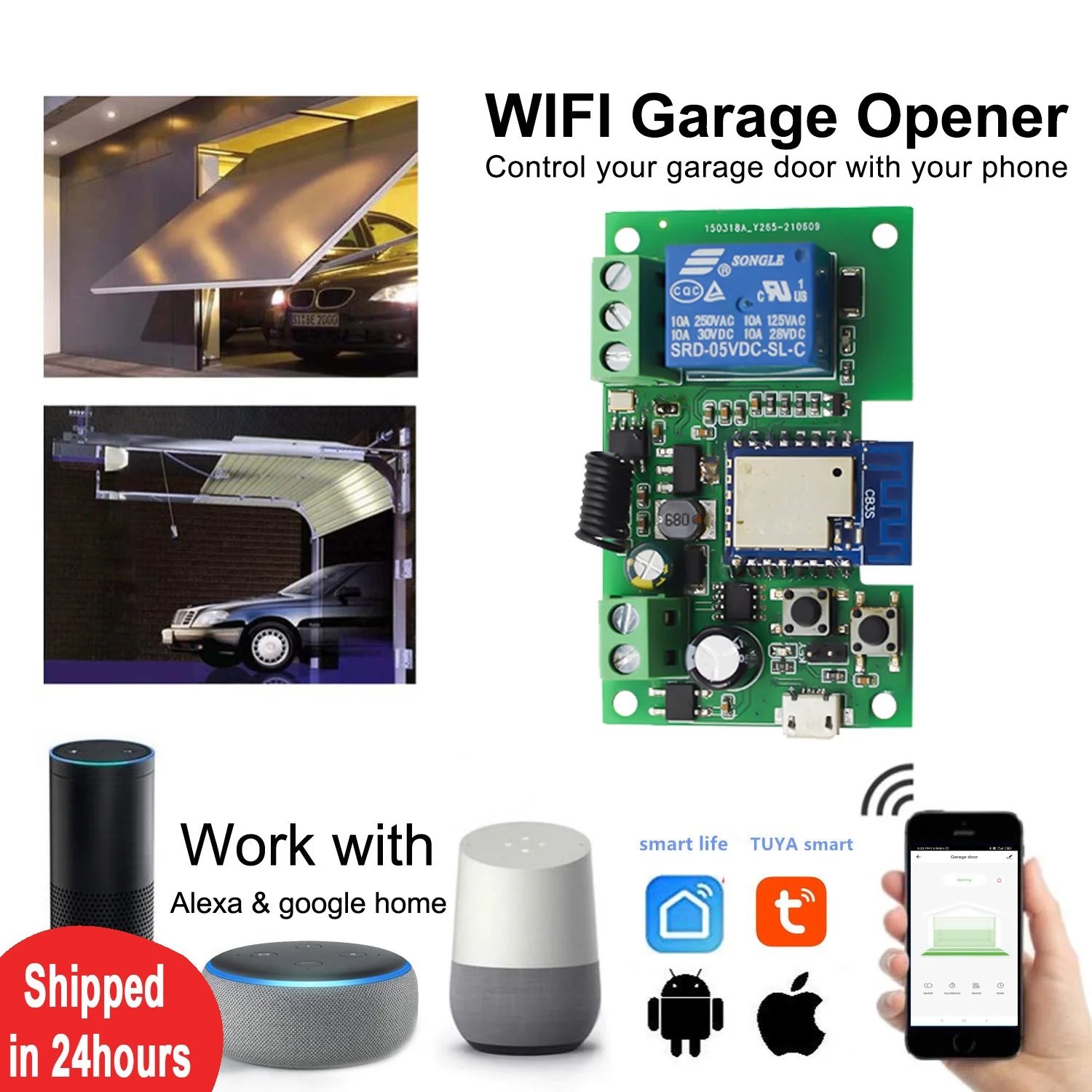 Smart Garage Door Opener Switch WiFi Gate Controller 10A Relay Timer Alexa Echo Google Home SmartLife Tuya APP Remote Control
Smart Garage Door Opener Switch WiFi Gate Controller 10A Relay Timer Alexa Echo Google Home SmartLife Tuya APP Remote Control