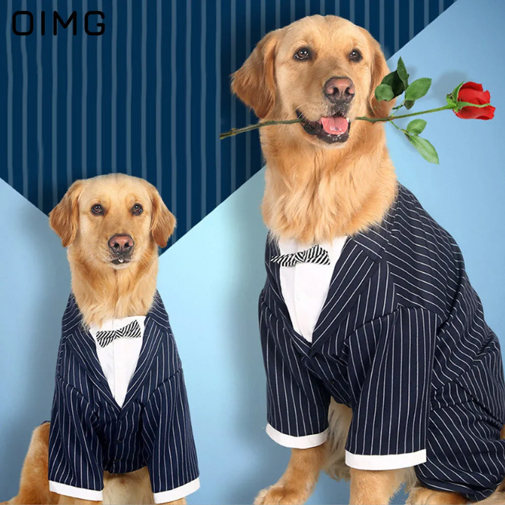 

Костюм Джентльмена OIMG рубашки для собак + полосатый галстук для жениха Свадебная одежда для больших собак блузки золотистый ретривер лабрадор