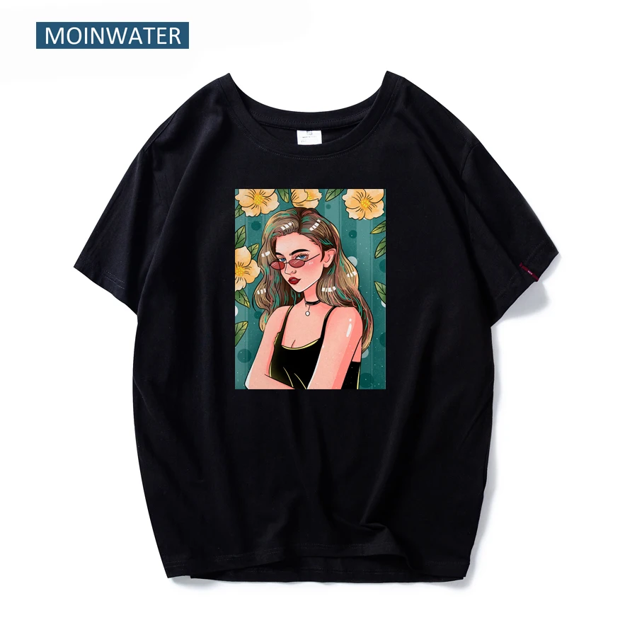 MOINWATER 2020 Women O-neck T shirts Abstract Print Lady Cotton White Tees&Tops Short Sleeve Casual Black T shirt MWT19103 
MOINWATER 2020 Women O-neck T shirts Abstract Print Lady Cotton White Tees&Tops Short Sleeve Casual Black T shirt MWT19103