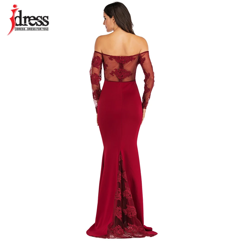 IDress Sexy Slash Neck Off Shoulder Designer Runway Dress Formal Prom Long Dress Women Lace Embroidery Evening Party Dress Long (16)
