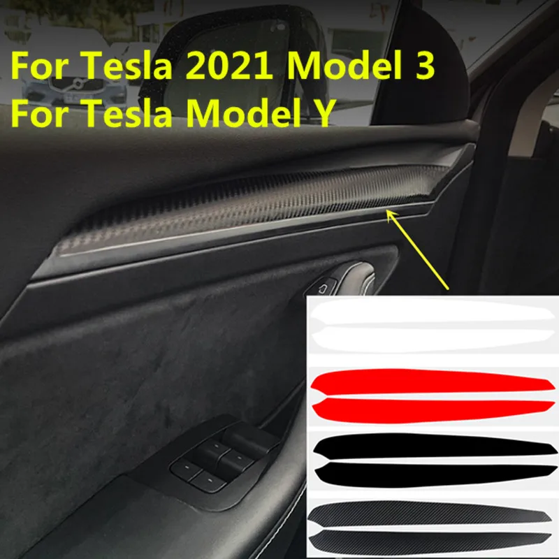 

For Tesla 2021 Model 3 / For Tesla Model Y Car Door Trim Sticker Carbon Fiber PVC Protection Decoration Stickers