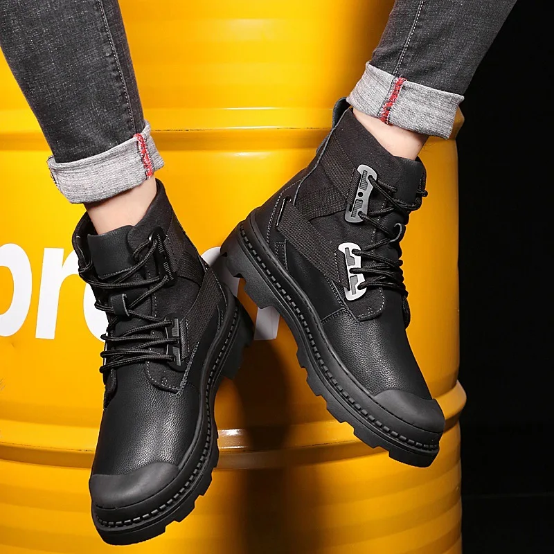 Men Martin Boots Men's Fashion Genuine Leather Autumn & Winter Hight-top Workwear Combat Boots Mid-top plus Velvet Warm Cotton-p
Men Martin Boots Men's Fashion Genuine Leather Autumn & Winter Hight-top Workwear Combat Boots Mid-top plus Velvet Warm Cotton-p