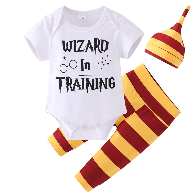 3PCS Newborn Baby Clothes Sets 2019 New Arrival Wizard In Training Tops+Stripe Pants+Hat Infant Babe Boy Clothing Outfit Set
3PCS Newborn Baby Clothes Sets 2019 New Arrival Wizard In Training Tops+Stripe Pants+Hat Infant Babe Boy Clothing Outfit Set