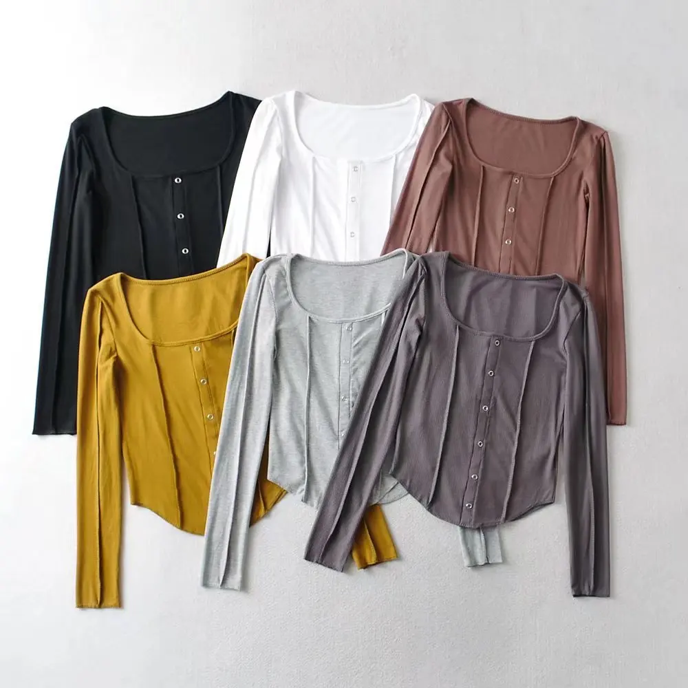 Sexy Knitted Bright Line Button Cropped T Shirts Women 2021 Fall Square Collar Long Sleeve Skinny Tshirt Casual Slim Stretch Tee
Sexy Knitted Bright Line Button Cropped T Shirts Women 2021 Fall Square Collar Long Sleeve Skinny Tshirt Casual Slim Stretch Tee