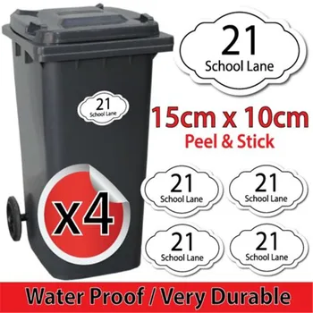 PERSONALISED x4 WHEELIE BIN NUMBERS CUSTOM HOUSE & ROAD STREET NAME STICKERS 
PERSONALISED x4 WHEELIE BIN NUMBERS CUSTOM HOUSE & ROAD STREET NAME STICKERS