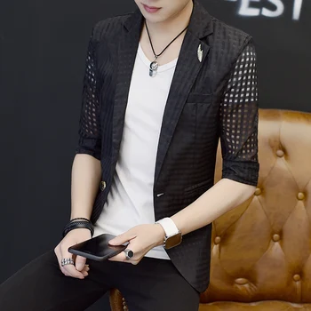 Blazer Hombre Casual See Through Blazer Half Sleeve Lattice Blazer Masculino Slim Fit Thin Suit Jacket Men Prom Blazers For Men 
Blazer Hombre Casual See Through Blazer Half Sleeve Lattice Blazer Masculino Slim Fit Thin Suit Jacket Men Prom Blazers For Men