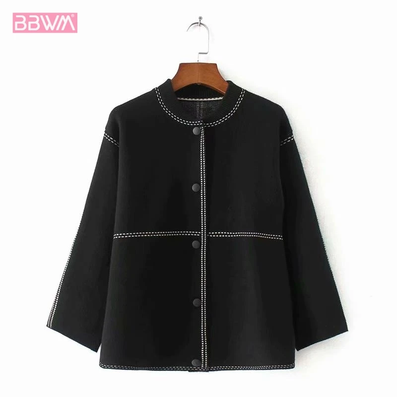 Color Matching Contrast Color Line Small Fragrance Long Sleeves Loose Female Jacket Baseball Uniform Black Knit Women's Cardigan
Color Matching Contrast Color Line Small Fragrance Long Sleeves Loose Female Jacket Baseball Uniform Black Knit Women's Cardigan