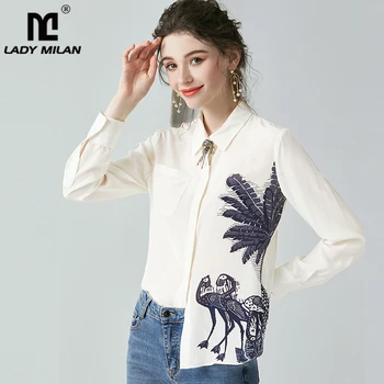 100% Pure Silk Women's Designer Shirts Turn Down Collar Long Sleeves Printed Fashion Blouse Shirt with Brooch
100% Pure Silk Women's Designer Shirts Turn Down Collar Long Sleeves Printed Fashion Blouse Shirt with Brooch