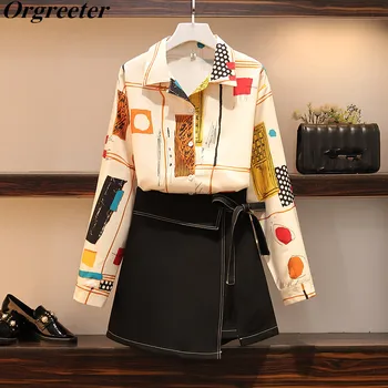 Plus Size Women's Set Spring Fall New Harajuku Geometric Print Shirt Blouse and Irregular Sashes Mini Skirt Two piece Set Female
Plus Size Women's Set Spring Fall New Harajuku Geometric Print Shirt Blouse and Irregular Sashes Mini Skirt Two piece Set Female